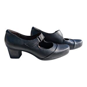 Clarks Shoes Womens 9.5 Rosalyn Wren Mary Jane Black Leather Hook & Loop Block